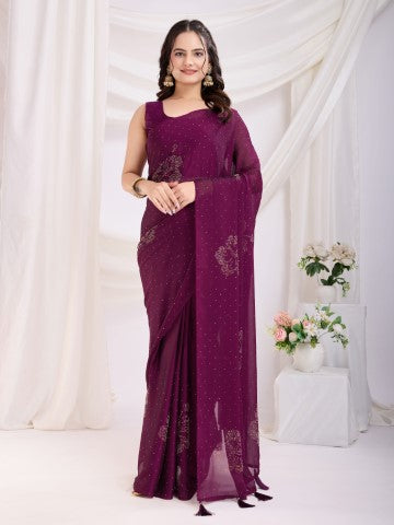 Purple Rangoli Silk Ready To Wear Saree With Swarovski Work