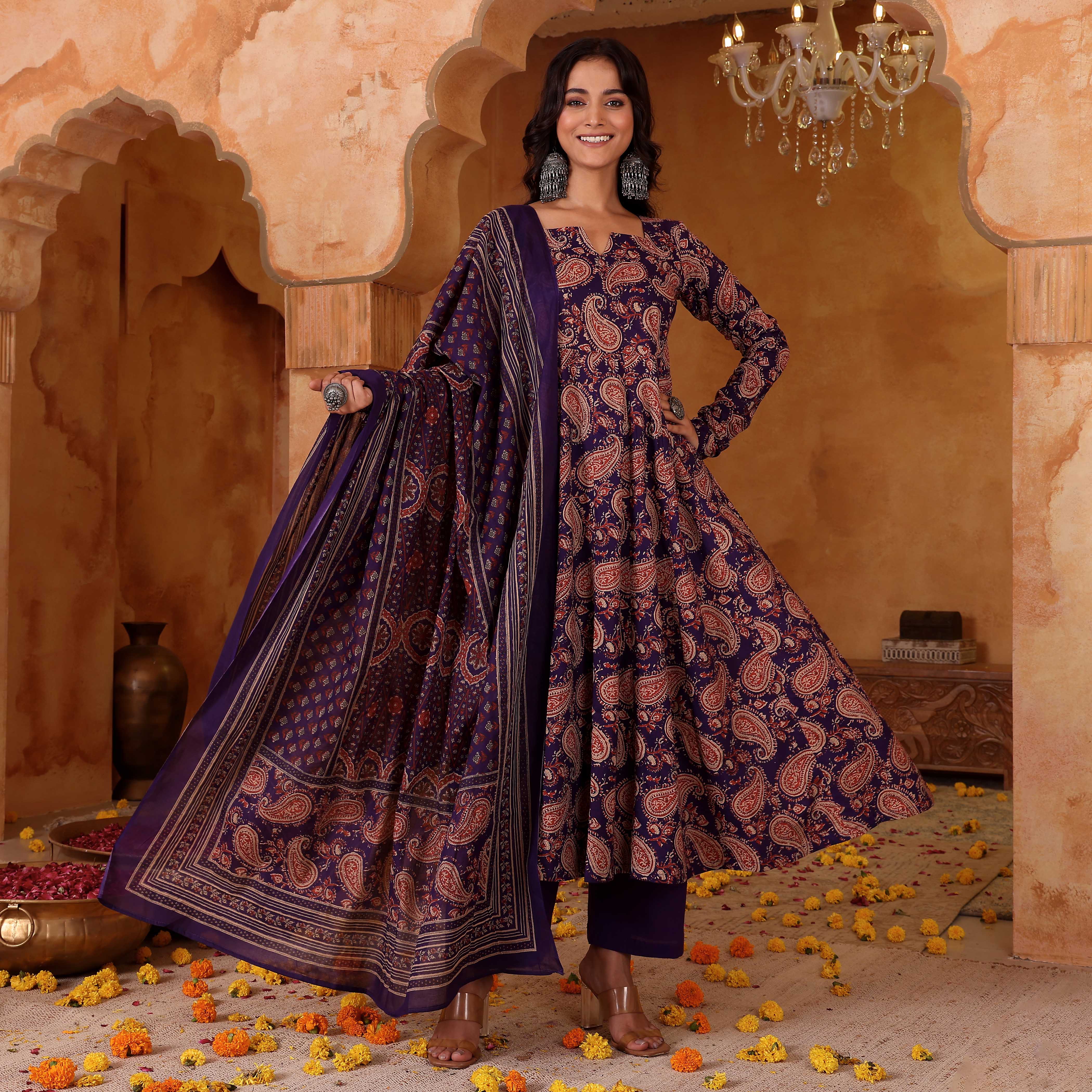 Purple Rayon Blend Kurta Pant Set  Printed