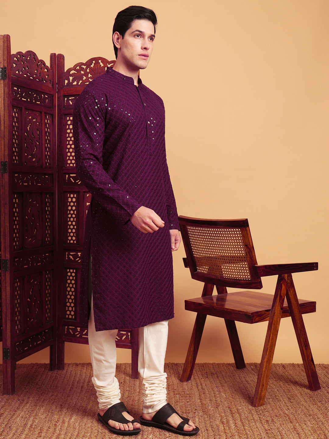 Purple Rayon Chikankari Embroidered Traditional Kurta Pajama