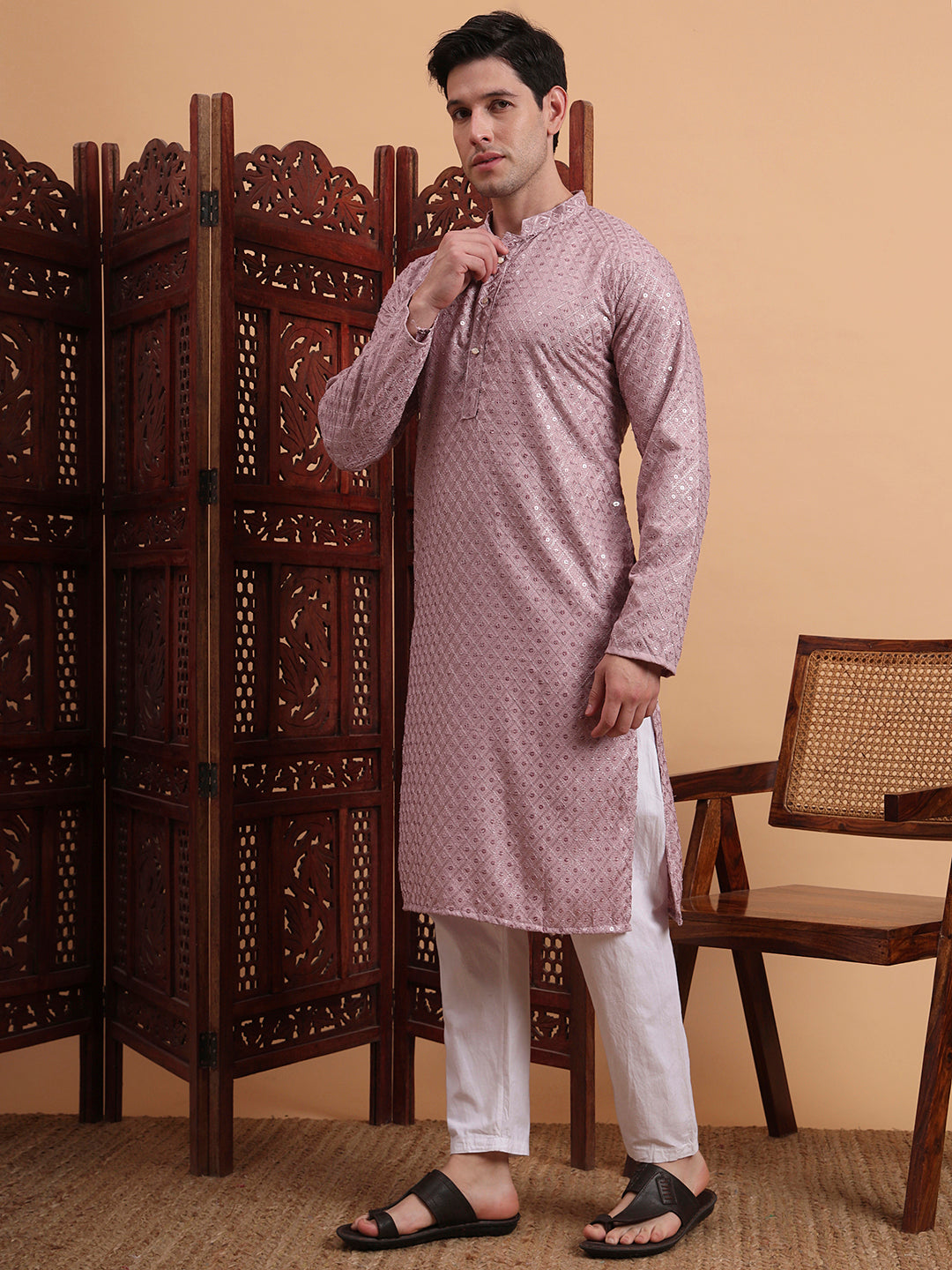 Purple Rayon Chikankari Embroidered Traditional Kurta Pajama
