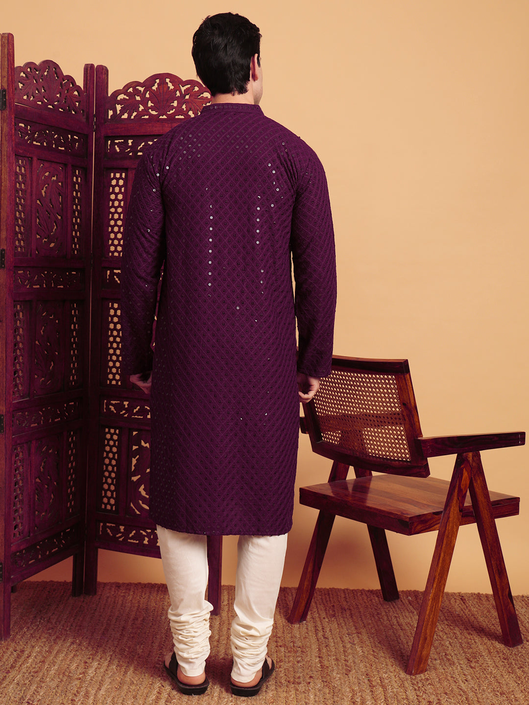 Purple Rayon Chikankari Embroidered Traditional Kurta Pajama