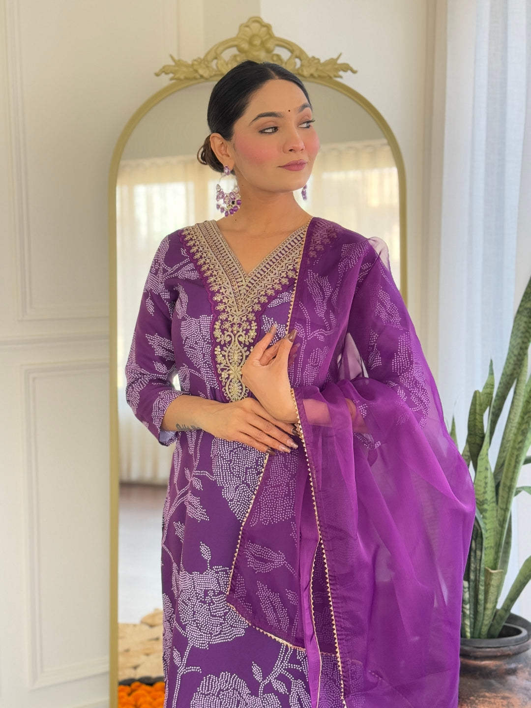 Purple Rayon Elegant Kurta Pant Set With Embroidery Work