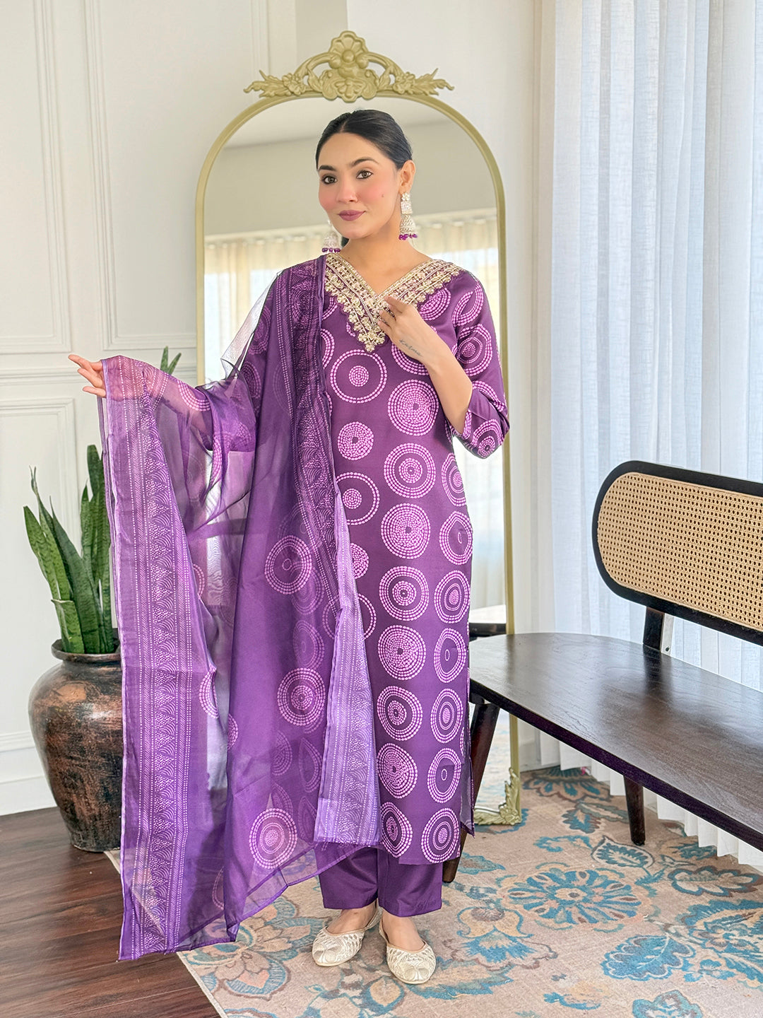Purple Rayon Elegant Kurta Pant Set With Print