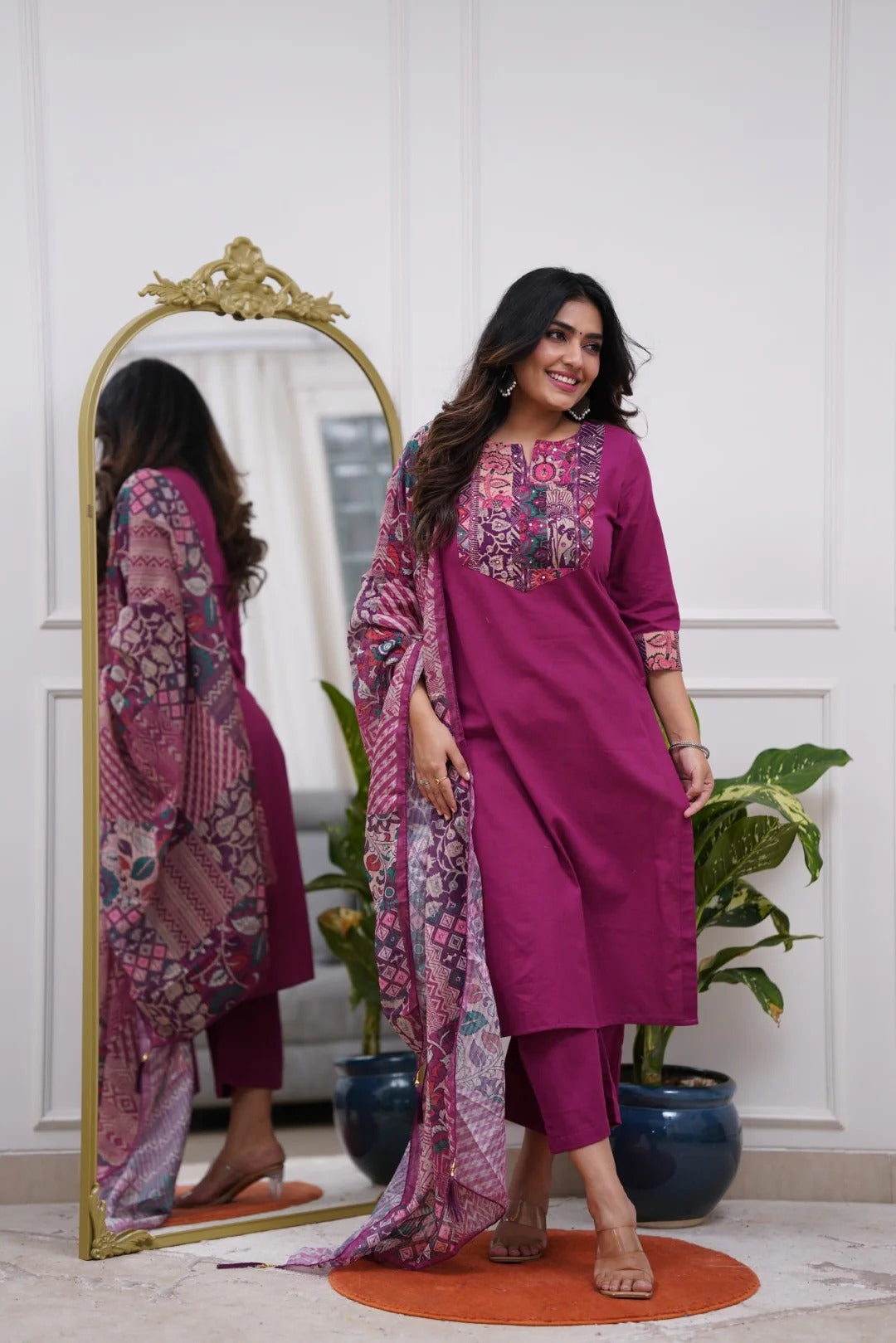 Purple Rayon Kurta Pant Set  Printed