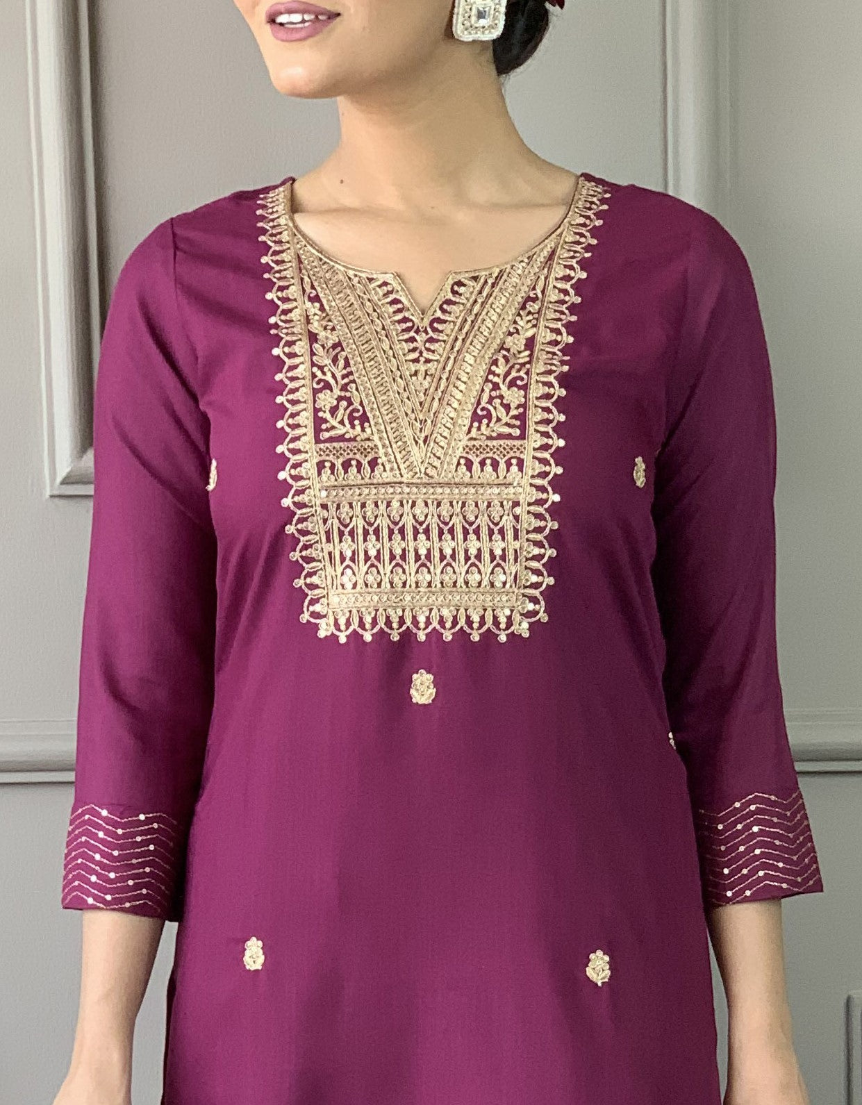 Purple Rayon Slub Elegant Kurta Pant Set With Embroidery Work