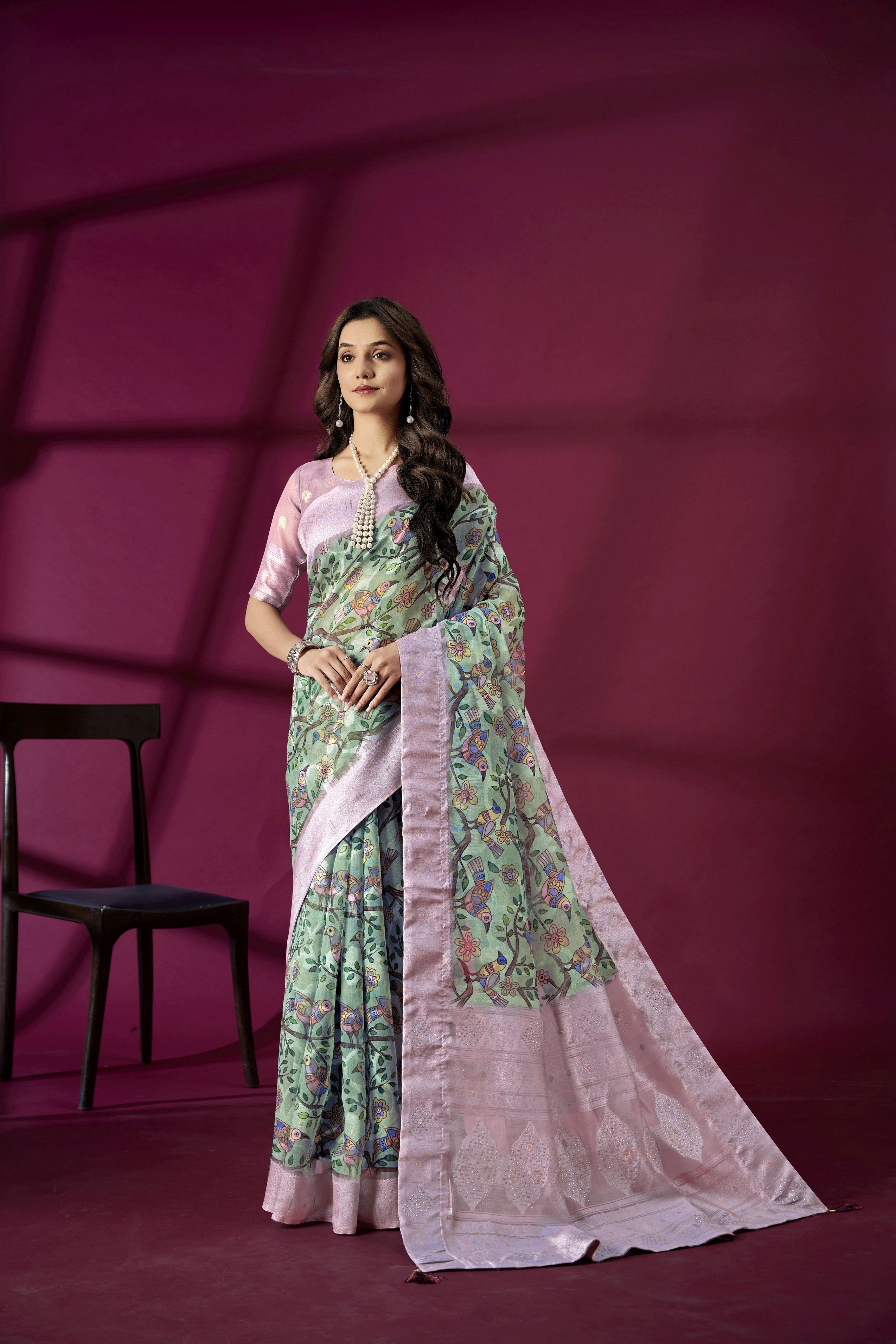 Purple Rich Silk Jacquard Designer Saree With Smart Ethnic Printed