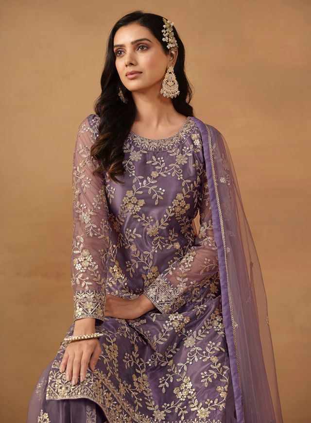 Purple Salwar Kameez With Sequance Work