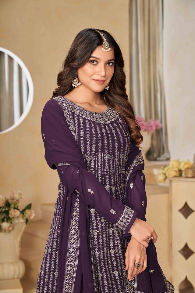 Purple Salwar Kameez With Sequance Work