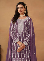 Purple Salwar Kameez With Thread Emboirdered Work