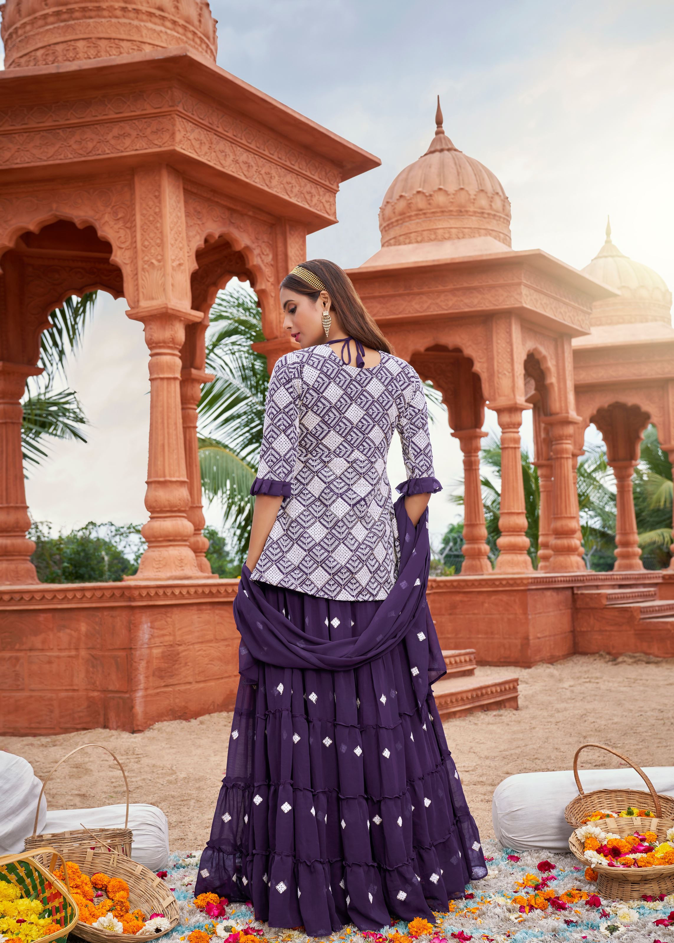 Purple Sarara Suite With Heavy Fox Georgette And Cotton Embroidery Work