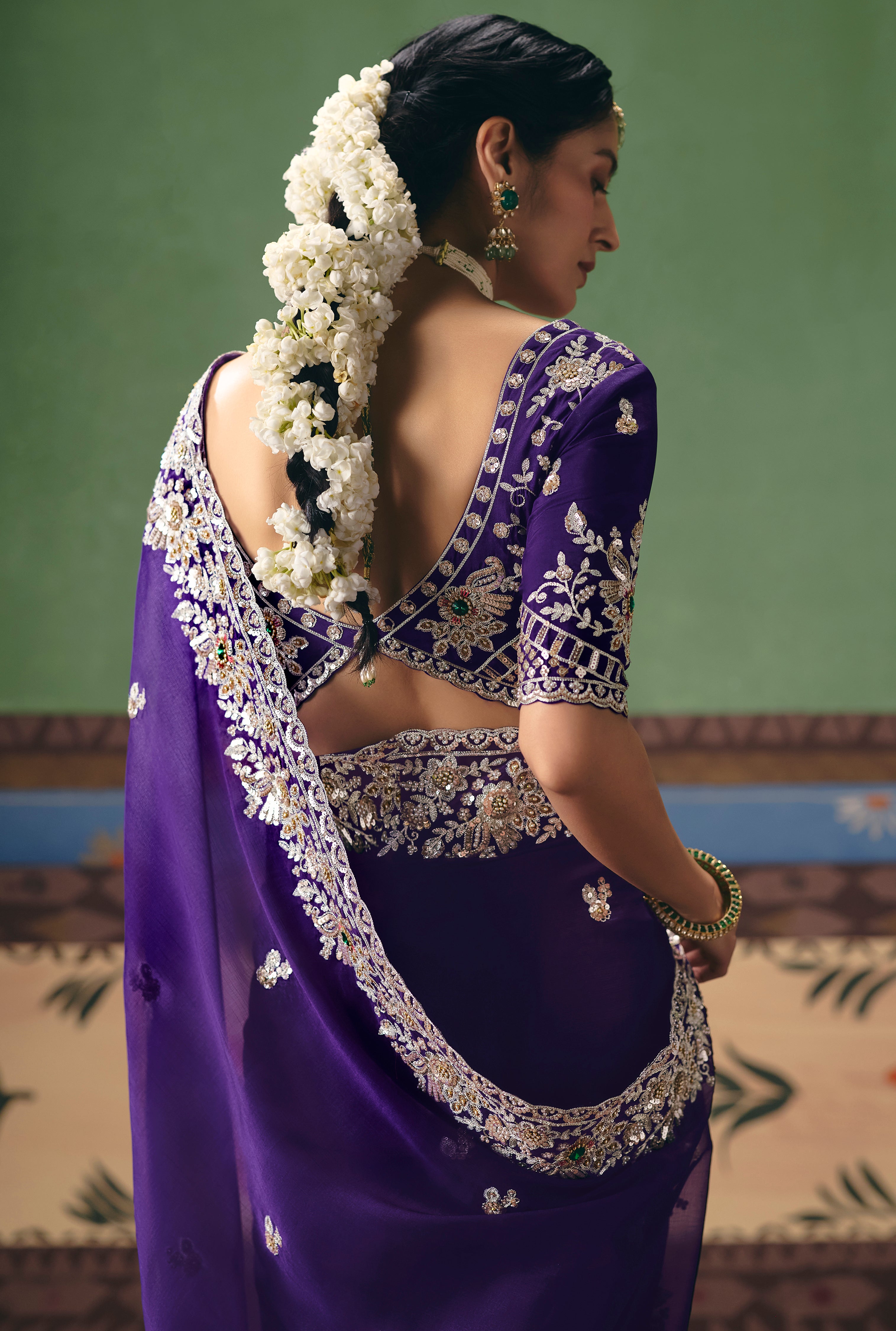 Purple Saree With  Heavy Designer Embroidery, Sequince, Stone, Pearl With Beads Work