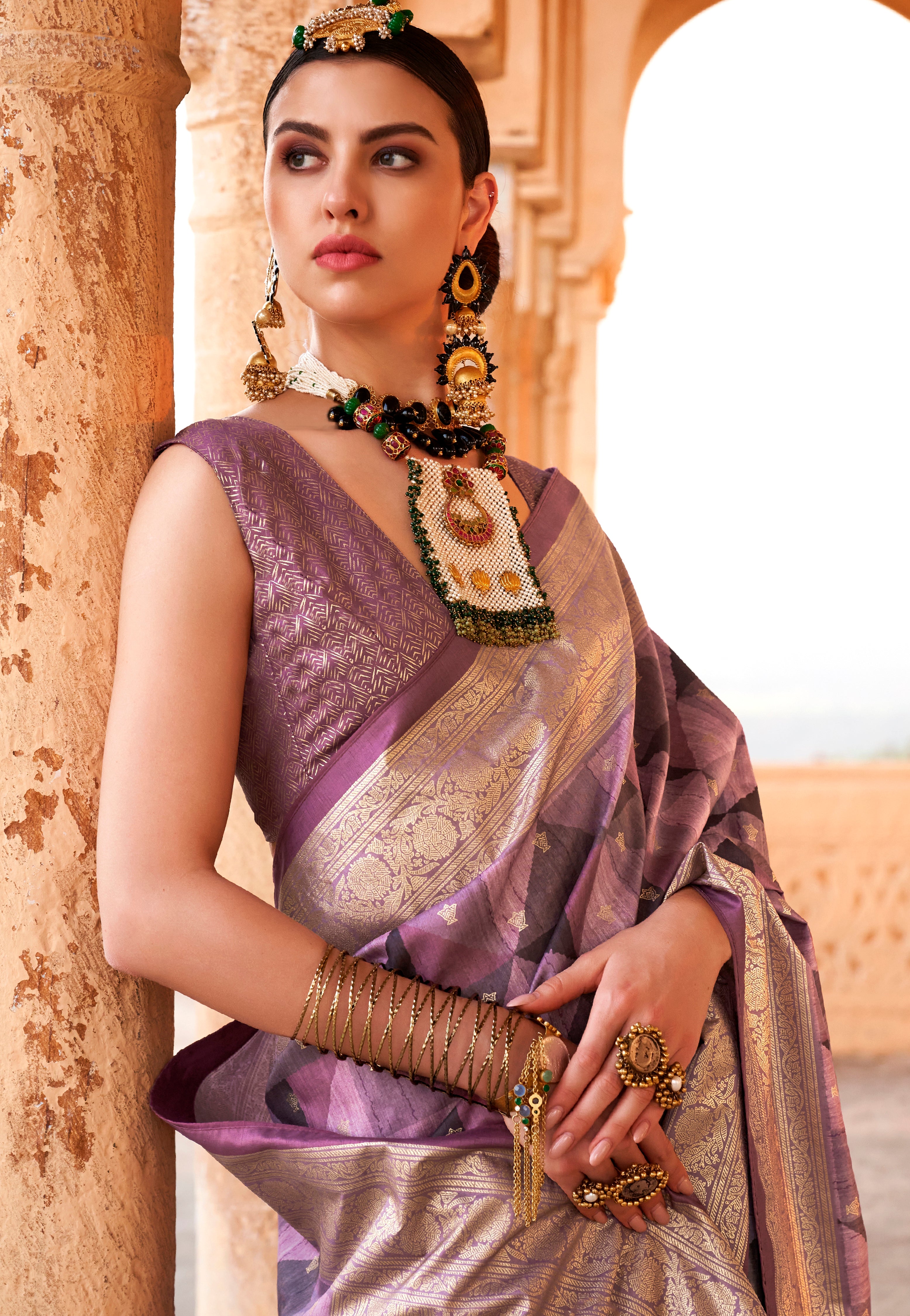 Purple Saree With  Jacquard Woven Work