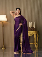 Purple Satin Fancy Designer Bollywood Party Saree