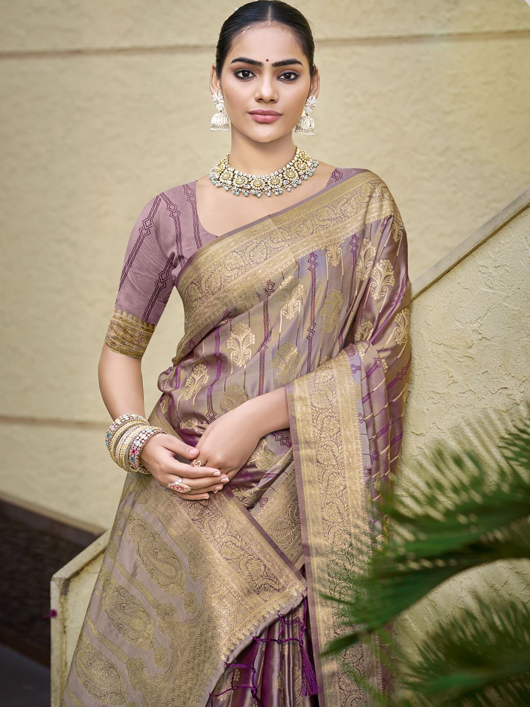 Purple Satin Silk Classic Saree