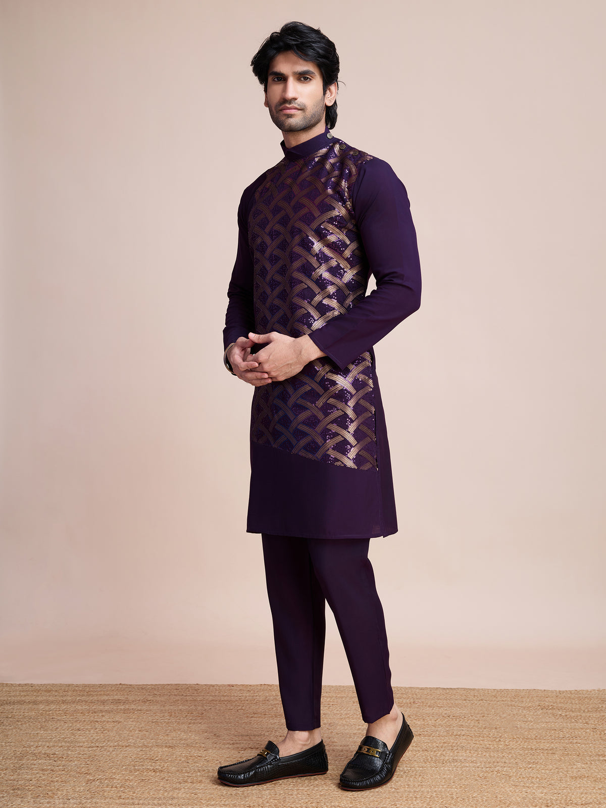 Purple Sequins Embroidered Ethnic Kurta – Elegant and Royal
