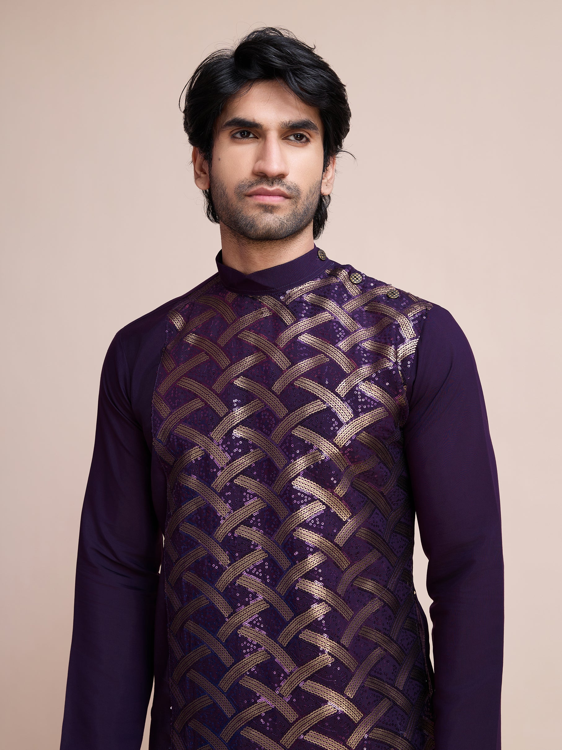 Purple Sequins Embroidered Ethnic Kurta – Elegant and Royal