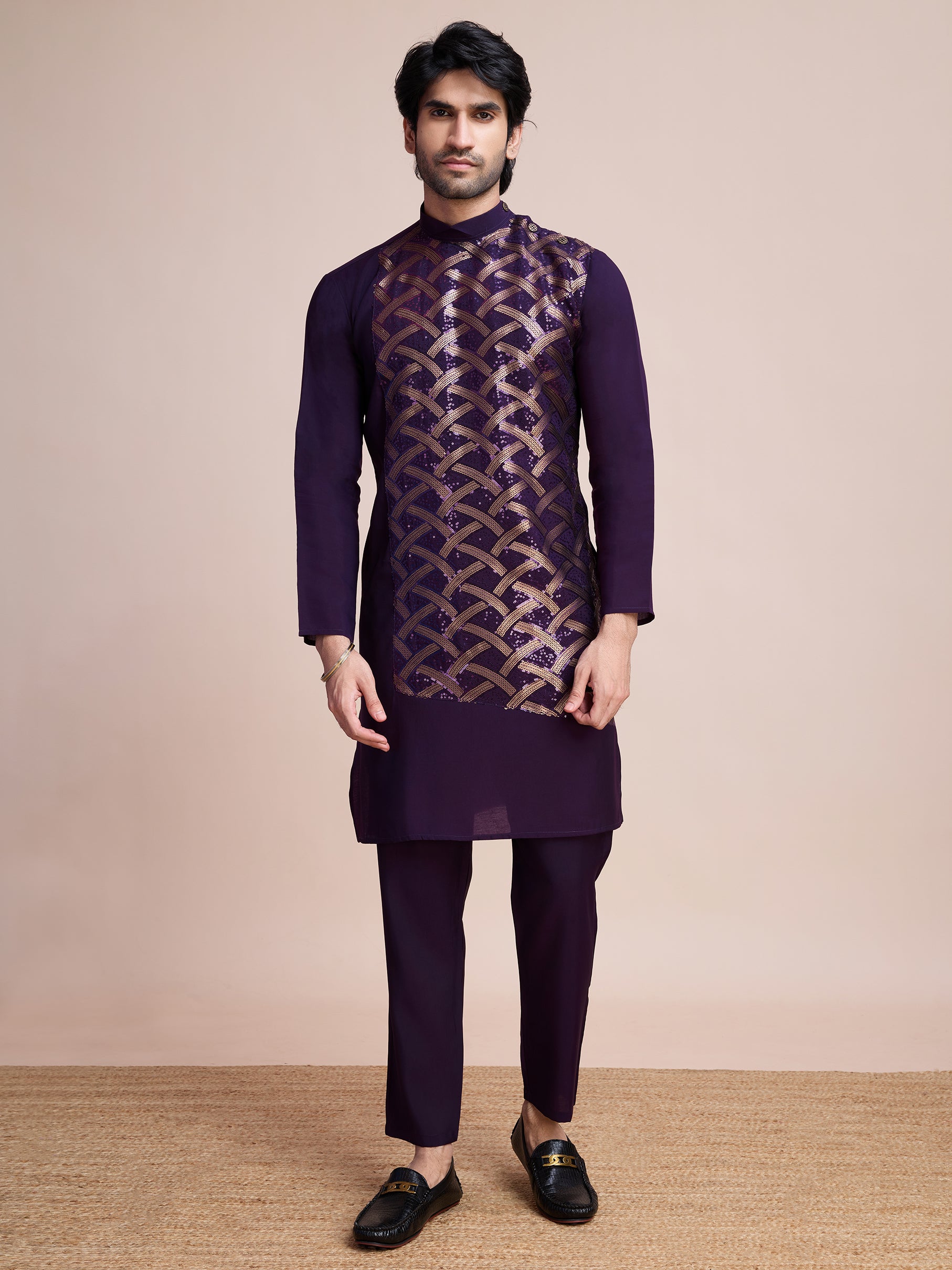 Purple Sequins Embroidered Ethnic Kurta – Elegant and Royal