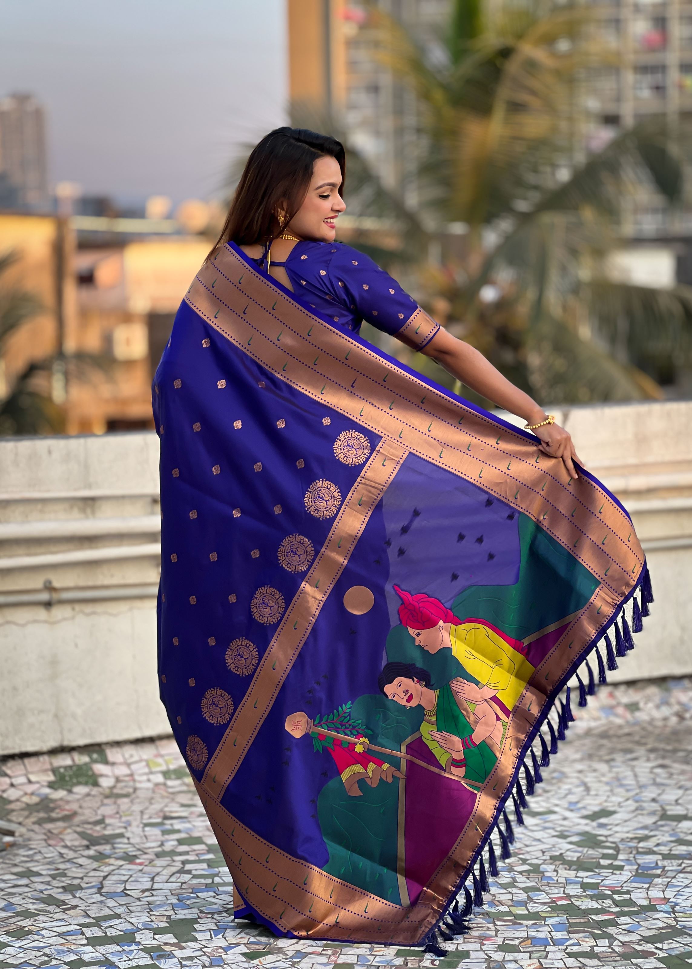 Purple Silk Blend Paithani Saree With Gudi Padwa Print