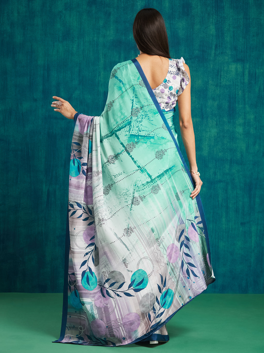 Purple Silk Crepe Designer Digital Printed Ready To Wear Saree