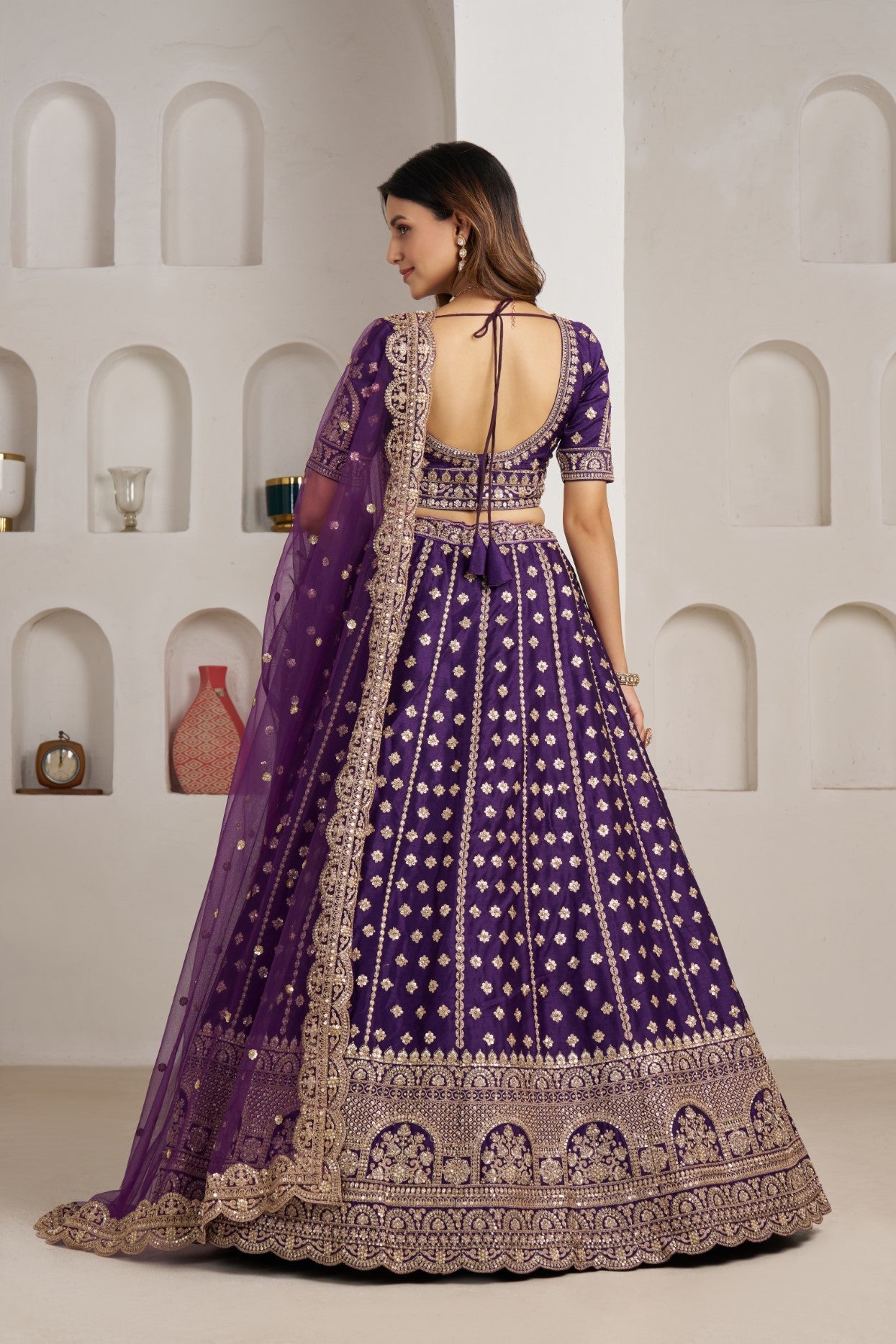 Purple Silk Double Dupatta Wedding Lehenga Choli Set