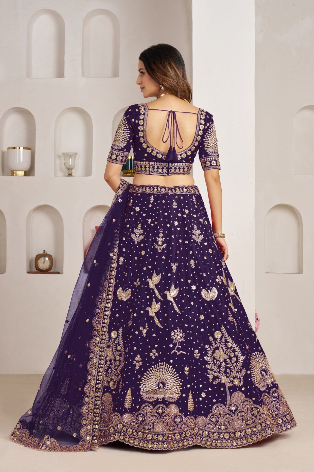 Purple Silk Floral & Bird Embroidered Luxury Lehenga Choli