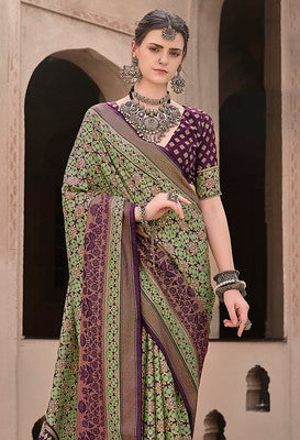 Purple Silk Saree With  Ajrakh Print