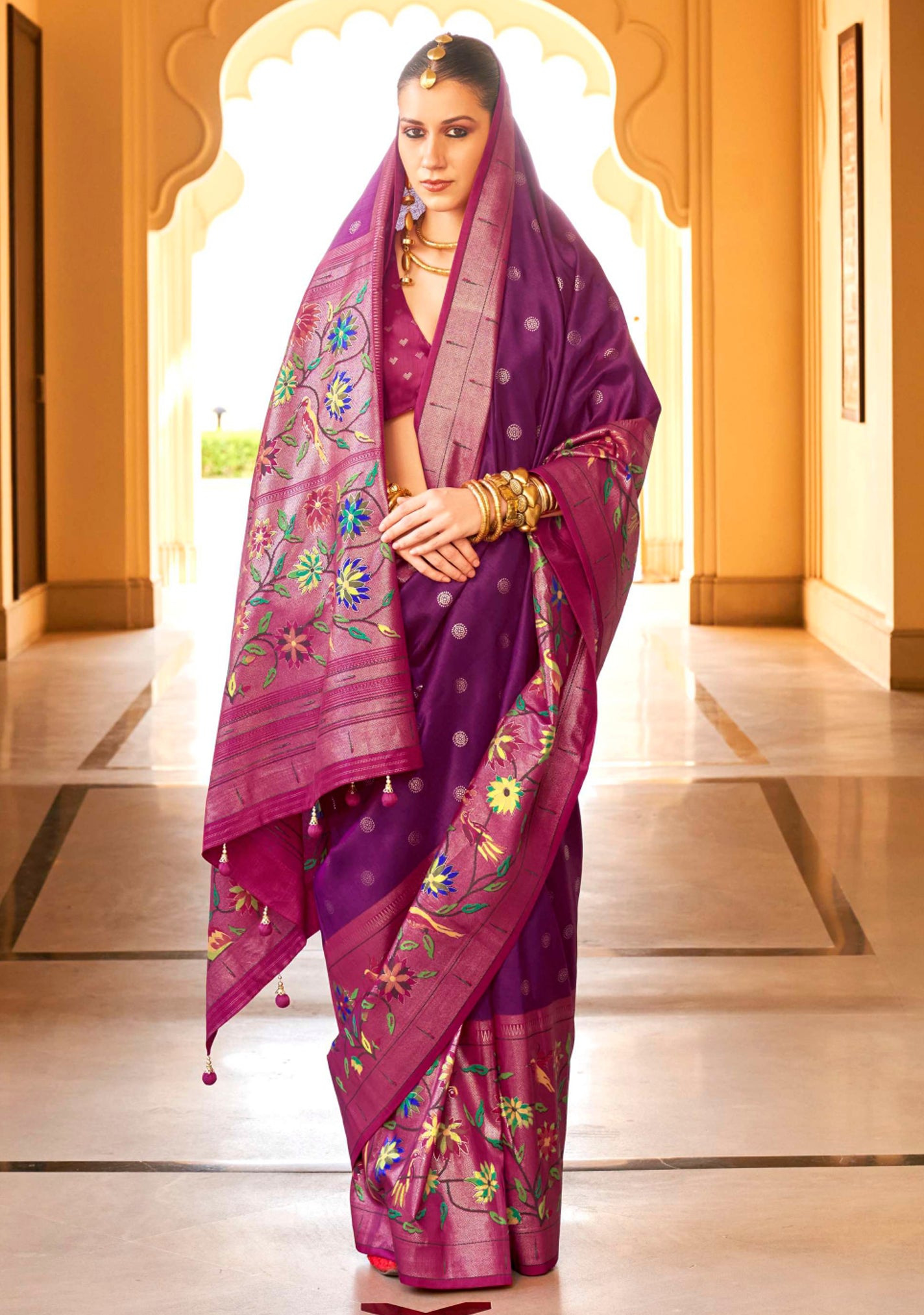 Purple Silk Saree With  Jacquard Woven Work