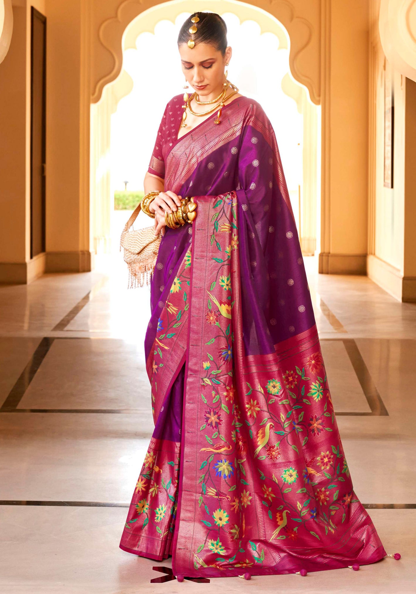 Purple Silk Saree With  Jacquard Woven Work