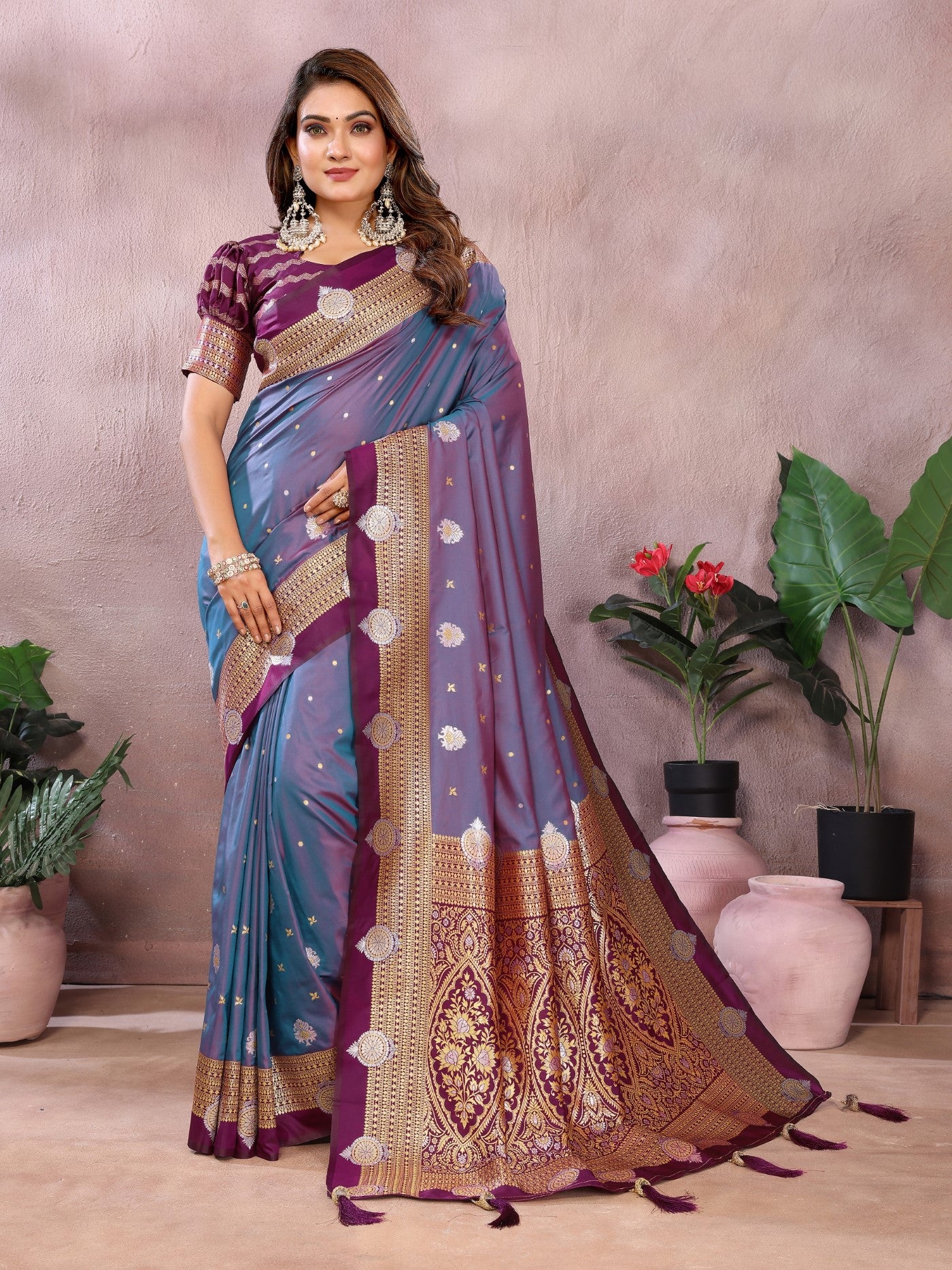 Purple Silk Sarees Saree With Traditional Weaving
