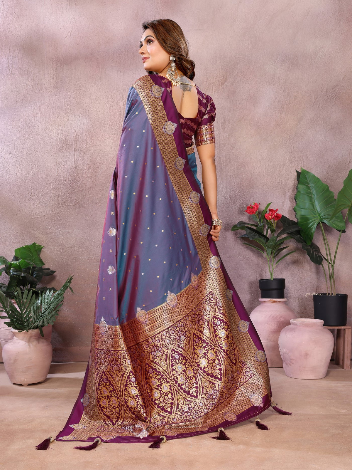 Purple Silk Sarees Saree With Traditional Weaving