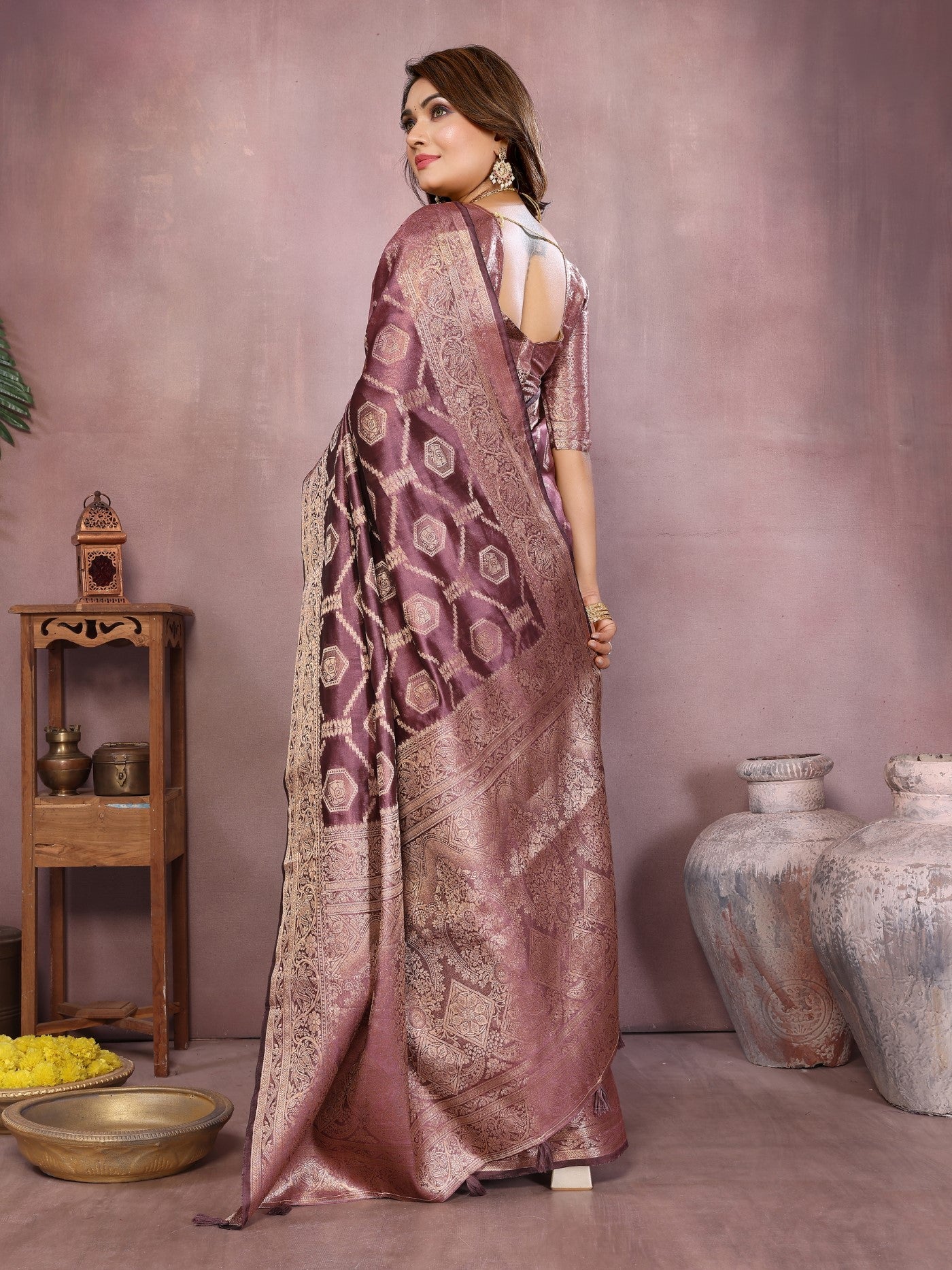 Purple Soft Organza Silk Saree With Elegant Weaving
