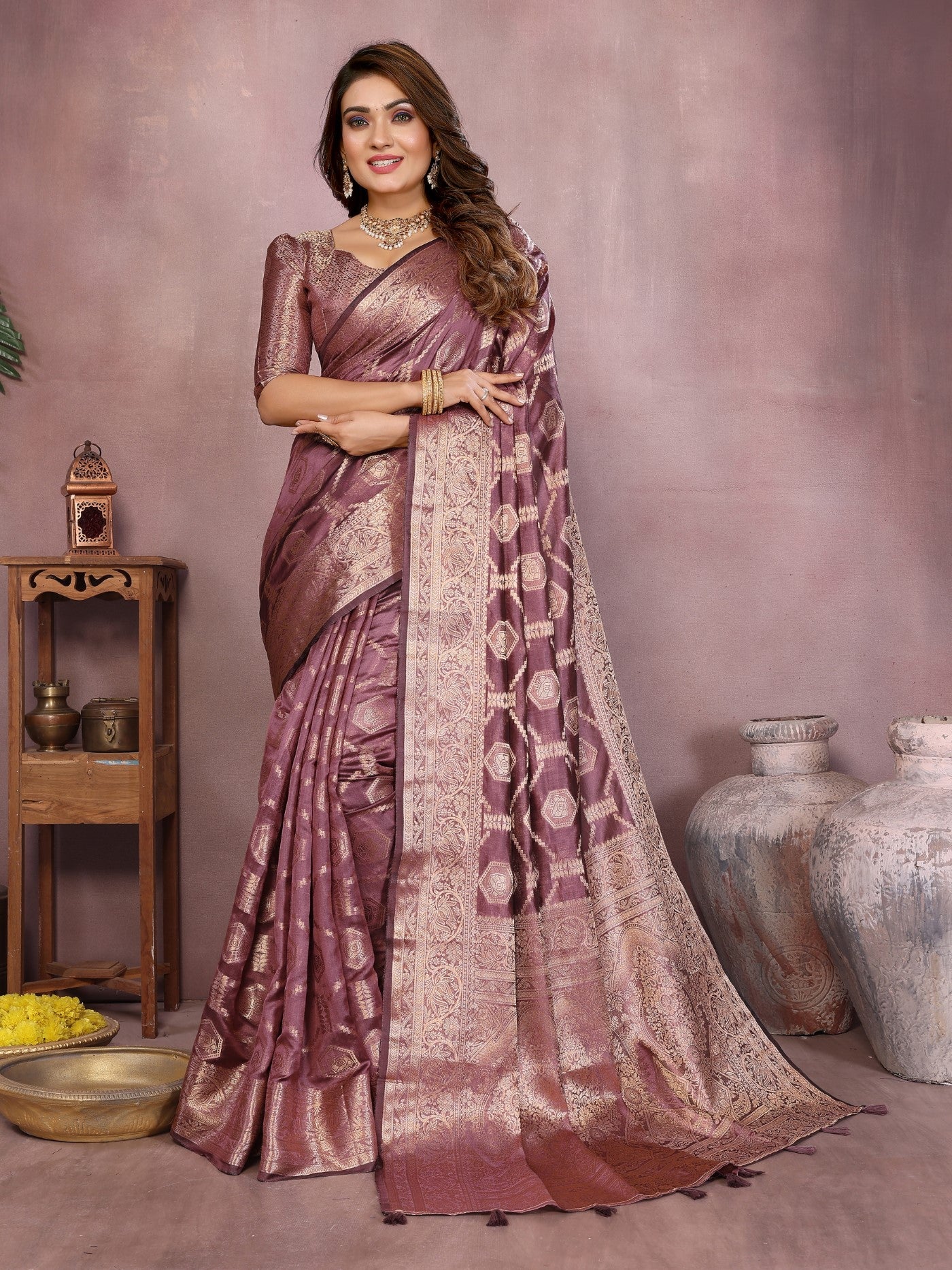 Purple Soft Organza Silk Saree With Elegant Weaving