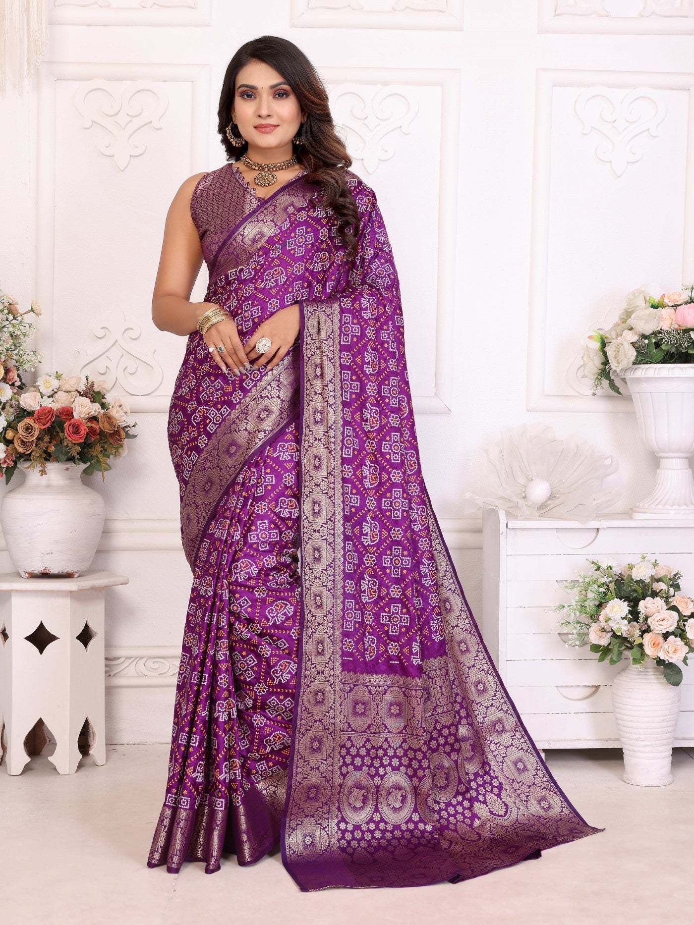Purple Soft Satin Silk Saree With Traditional Allover Zari Weaving