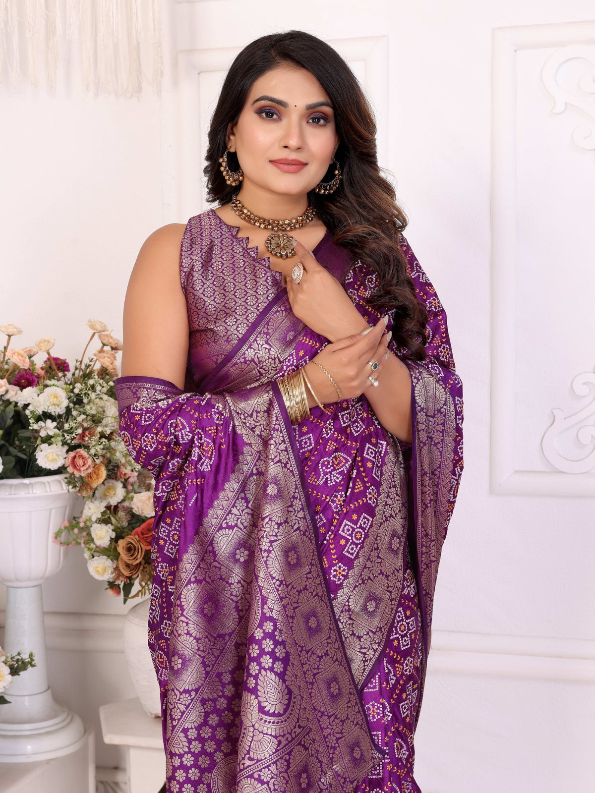 Purple Soft Satin Silk Saree With Traditional Allover Zari Weaving