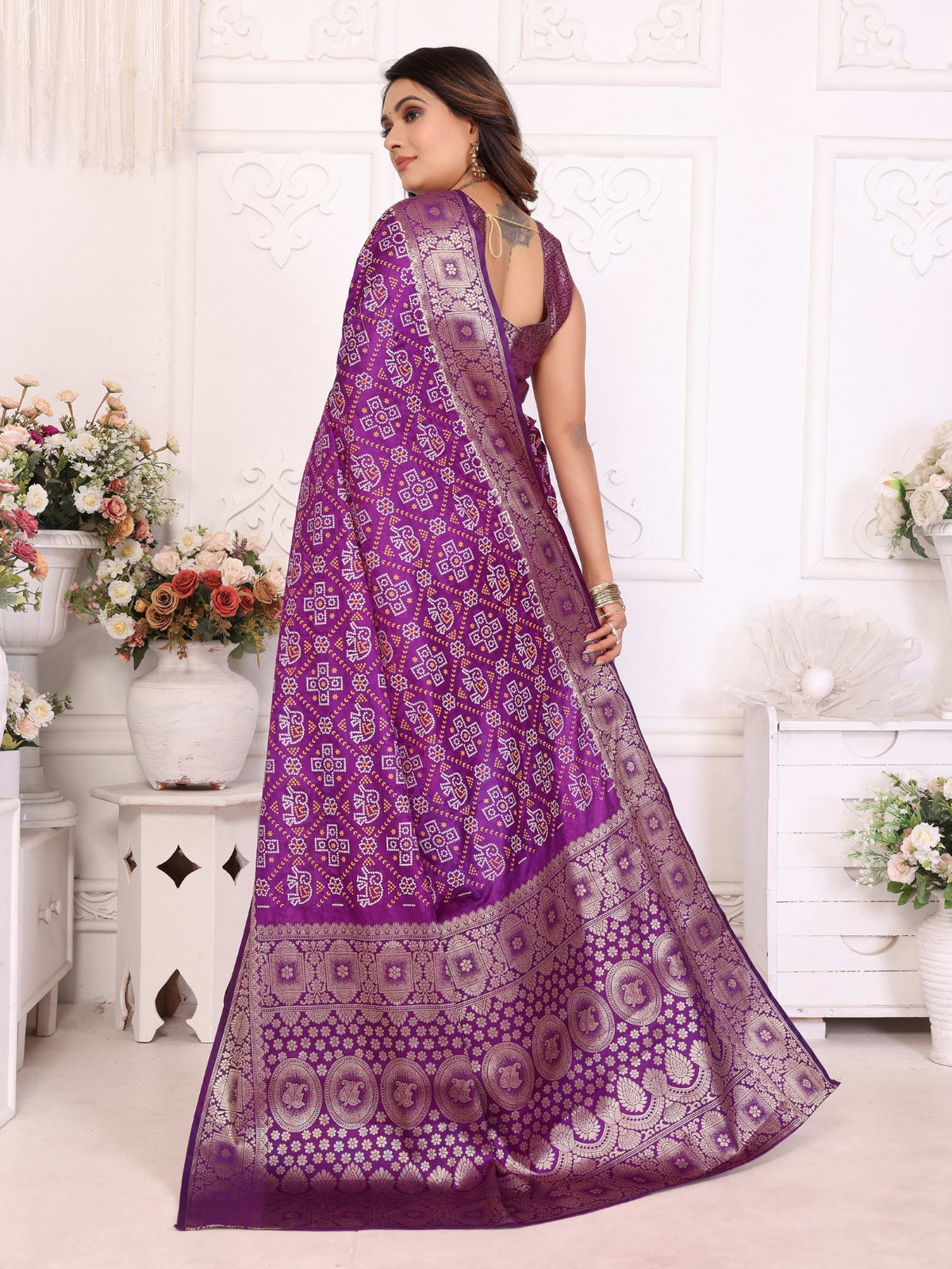 Purple Soft Satin Silk Saree With Traditional Allover Zari Weaving