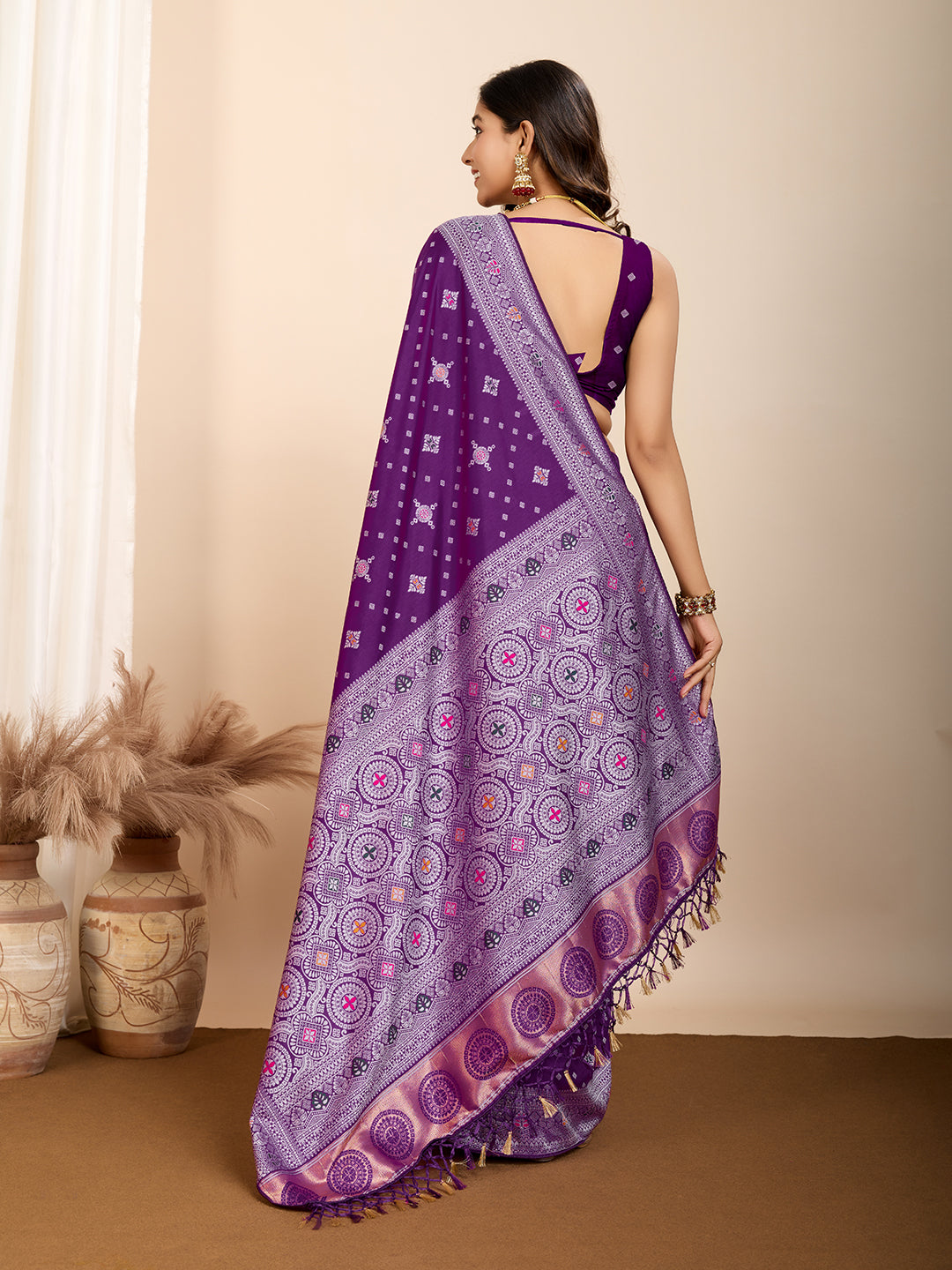 Purple Soft Silk Woven Meenakari Designer Ethnic Saree
