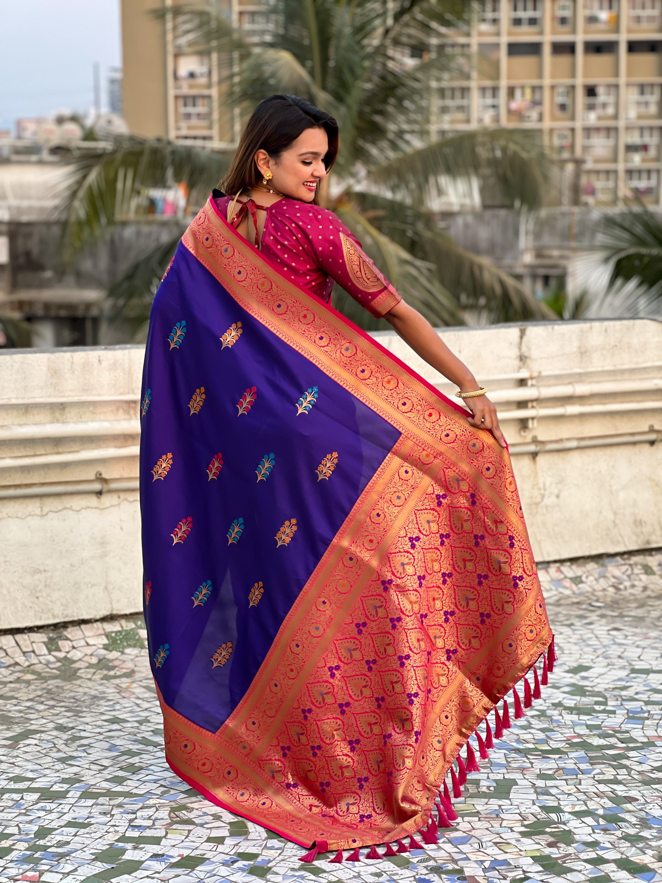Purple Soft Silk Woven Meenakari Designer Heavy Ceremonial Saree