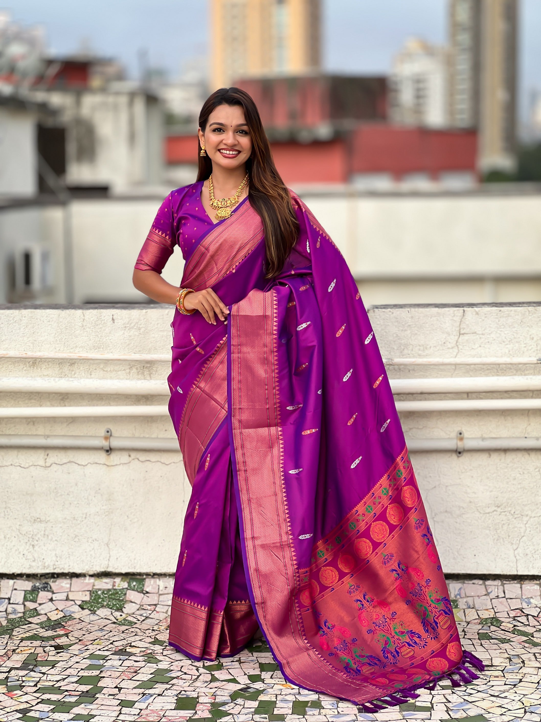 Purple Soft Silk Woven Meenakari Designer Rich Looks Saree