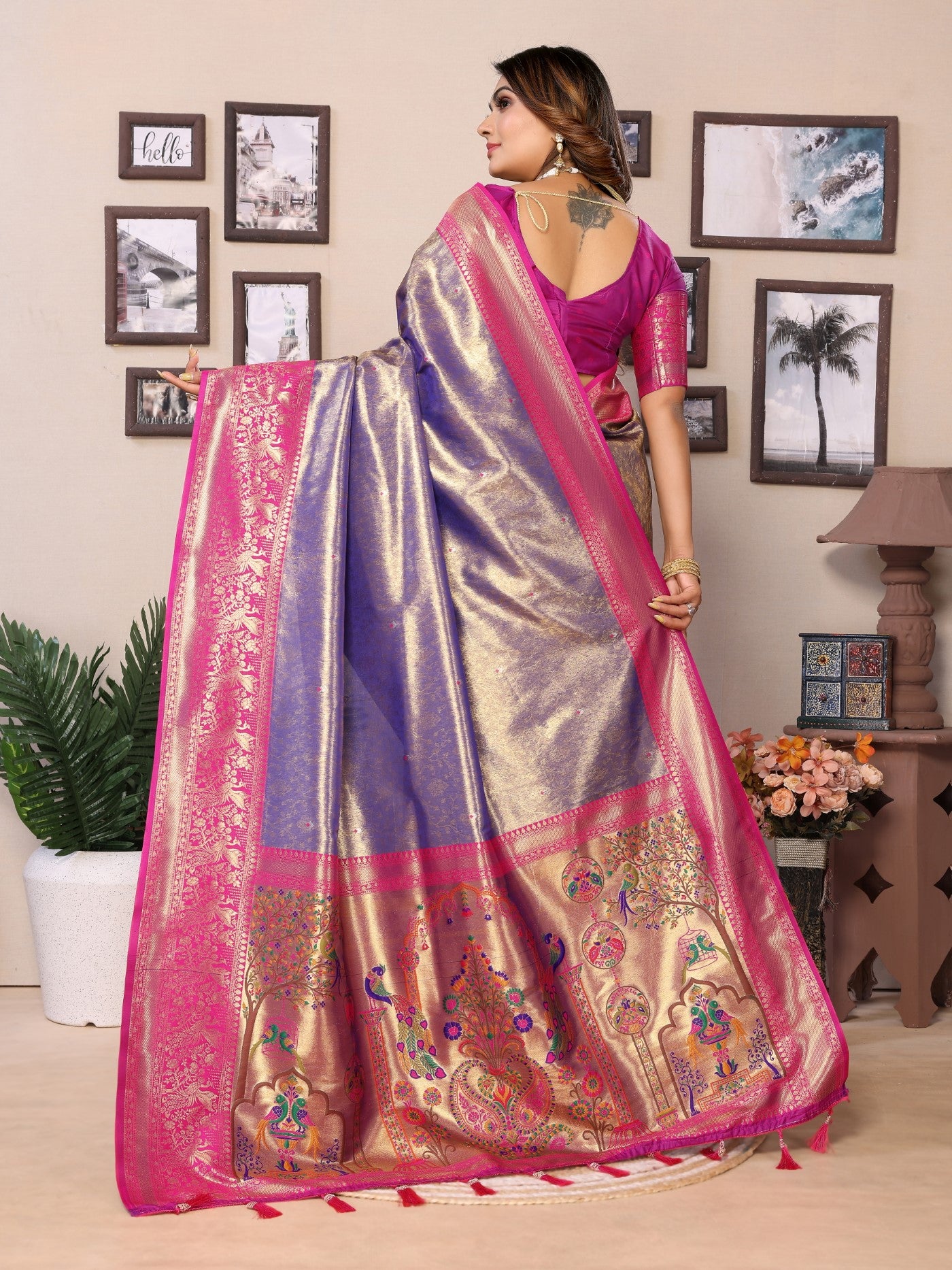 Purple Tissue Silk Saree With Classic Weaving