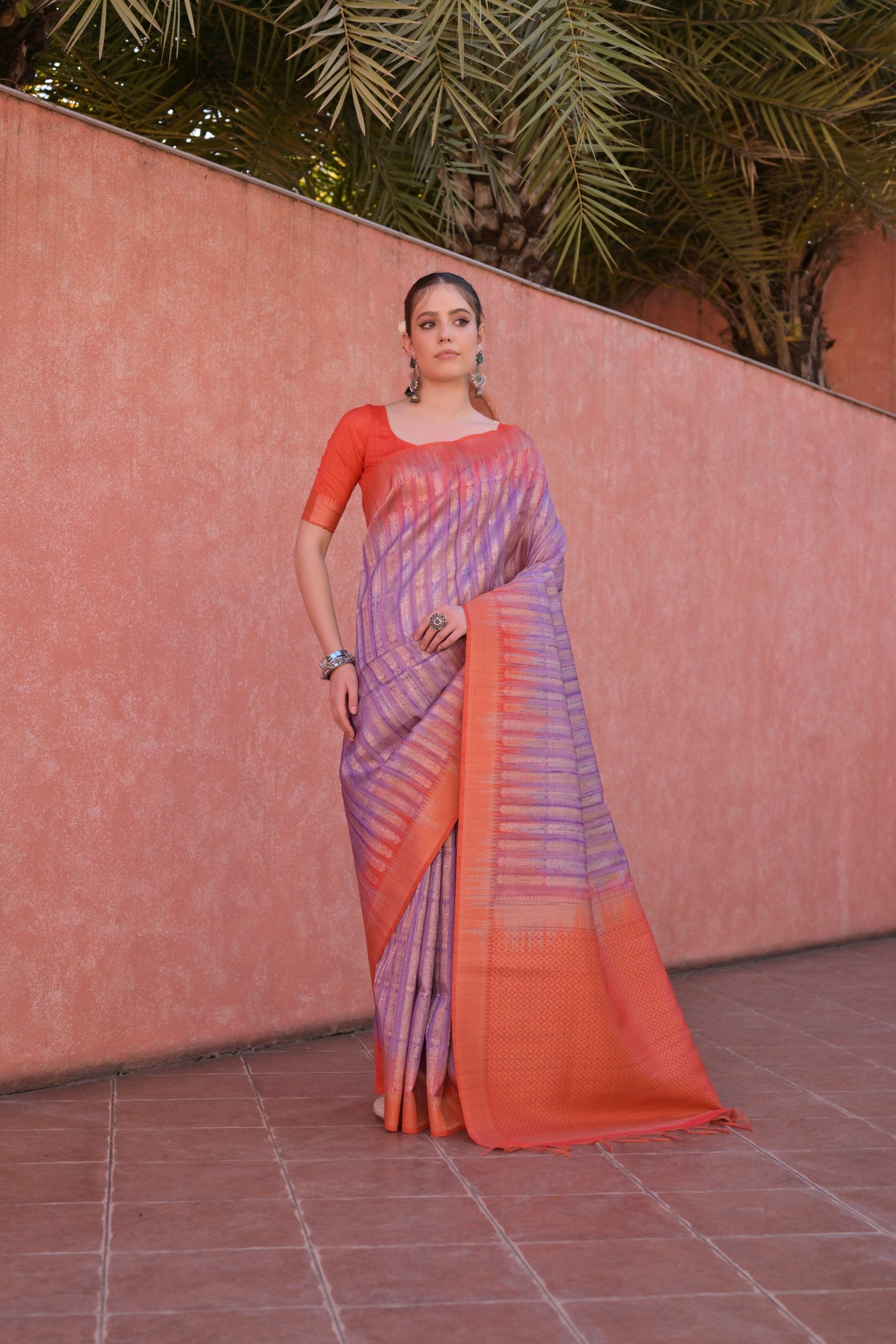 Purple Tussar Silk Saree with Ethnic Motifs and Contrast Pallu