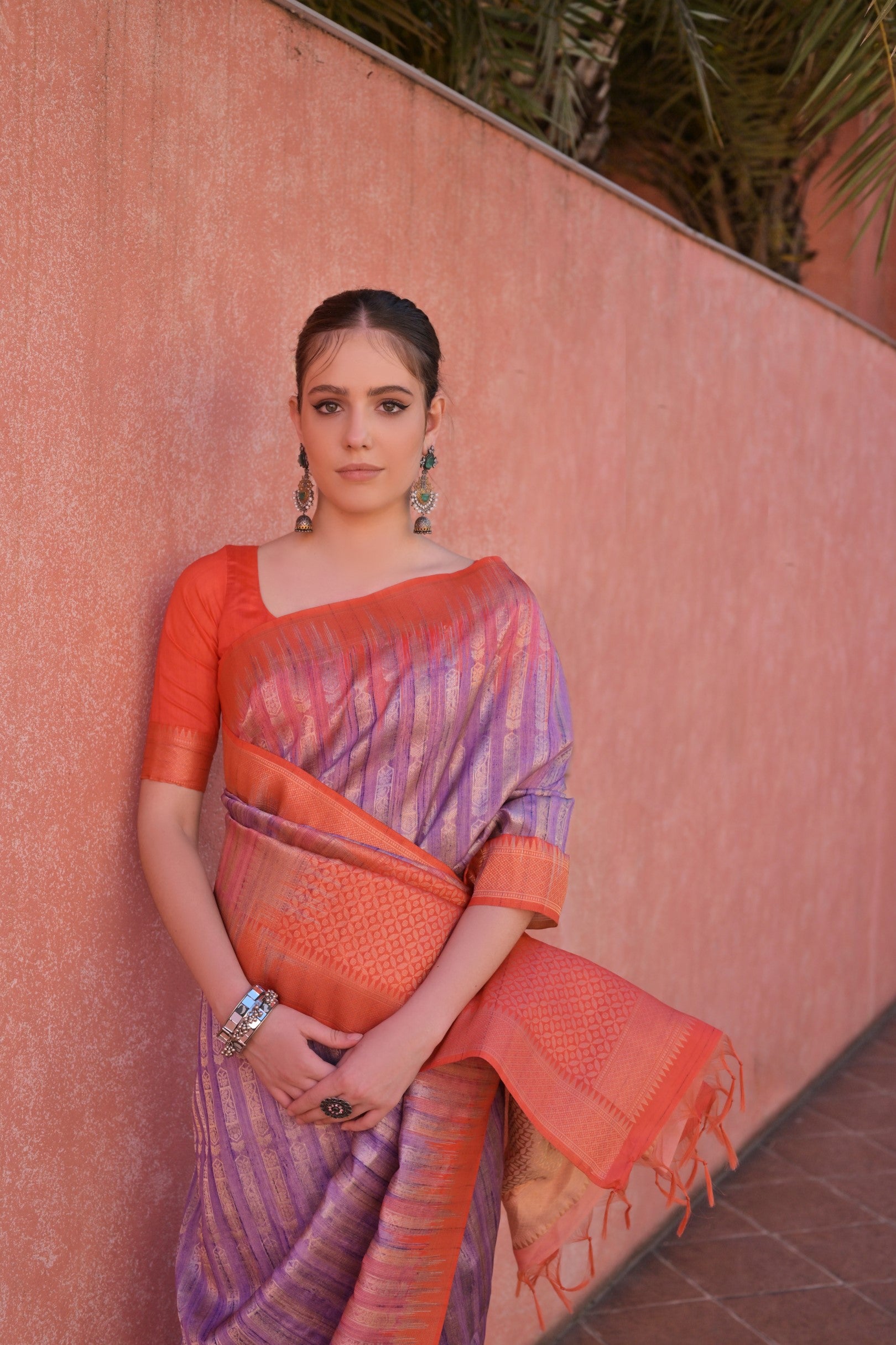 Purple Tussar Silk Saree with Ethnic Motifs and Contrast Pallu