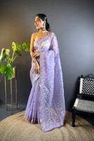 Purple Twill Net Fabric Designer Girlie Saree With Trendy Embroidered Saree