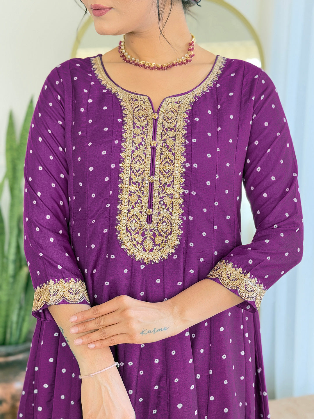 Purple Vichitra Silk Elegant Kurta Pant Set With Embroidery Work
