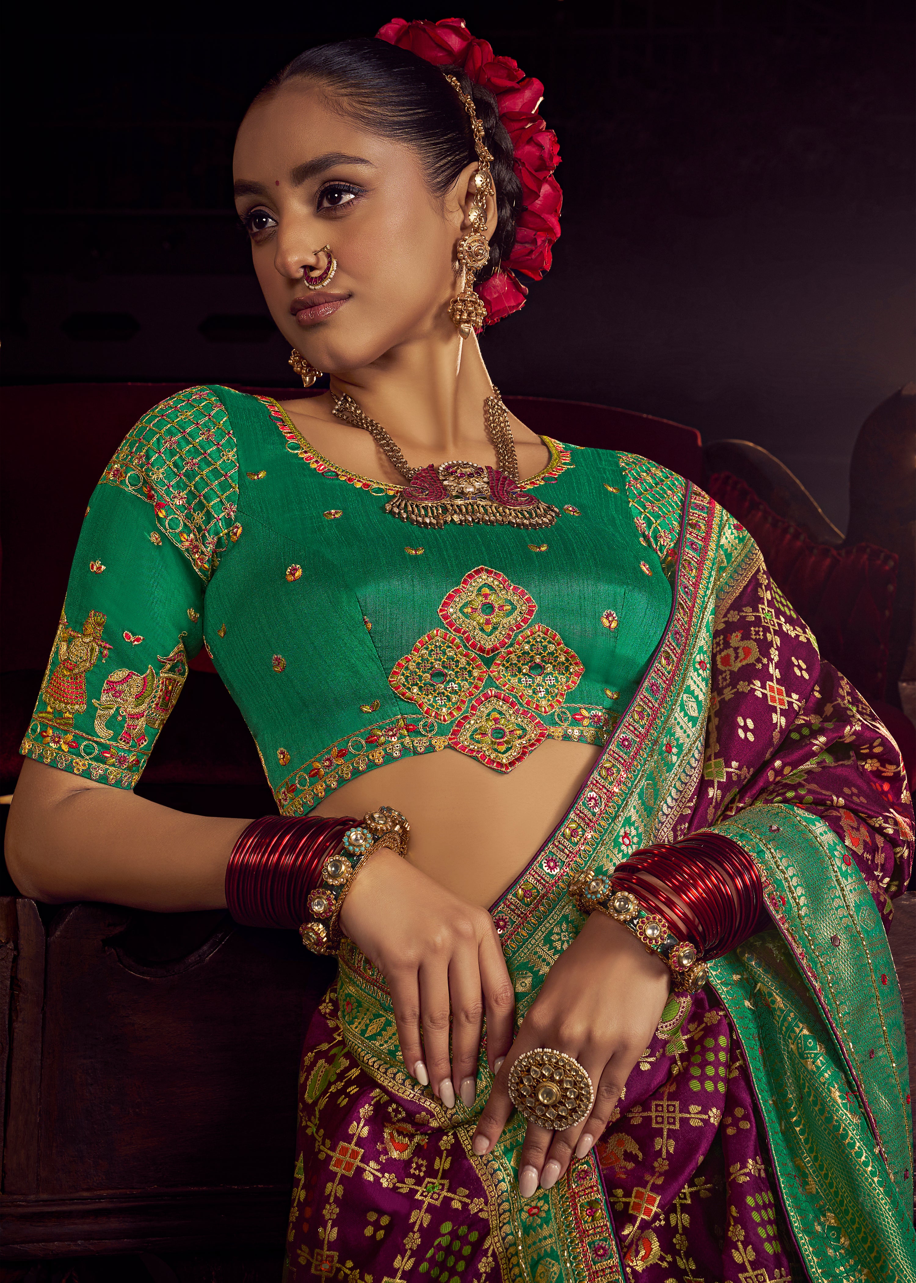 Purple Viscose Dola Saree with Hand Work and Embroidered Blouse