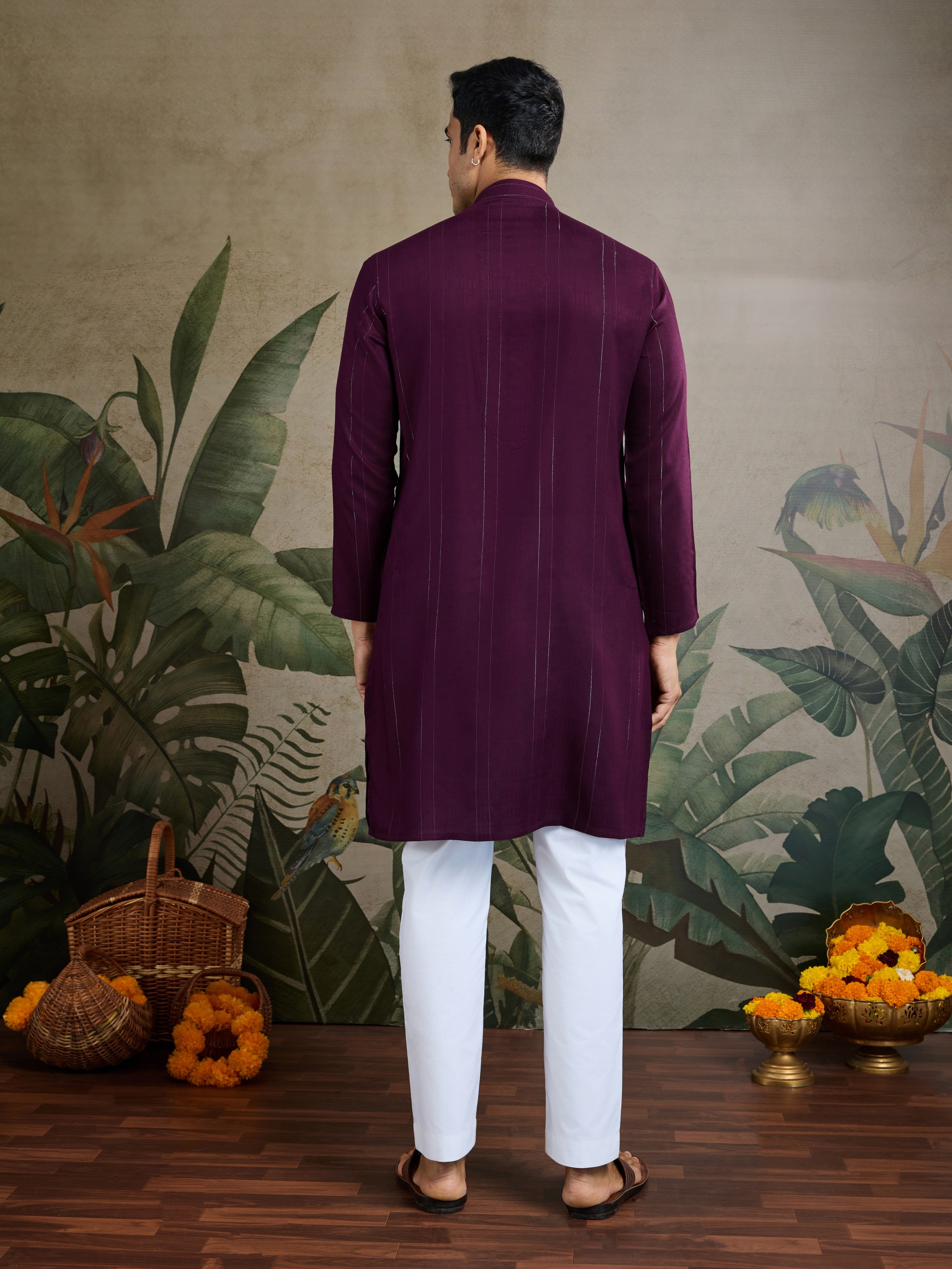 Purple Viscose Ethnic Kurta with Dupatta for Ceremonial Look