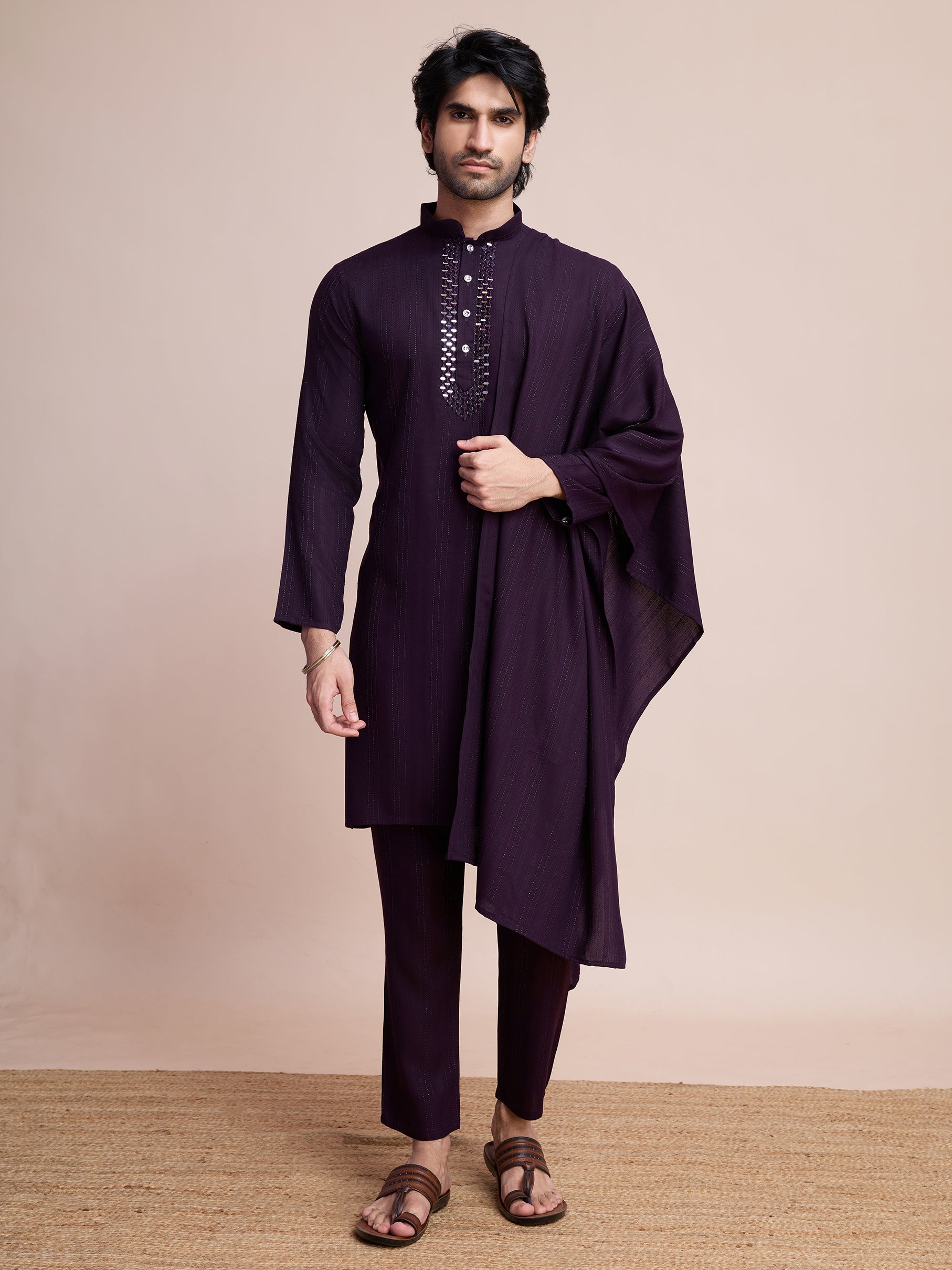 Purple Viscose Kurta Payjama with Jacket – Bold Ethnic Style