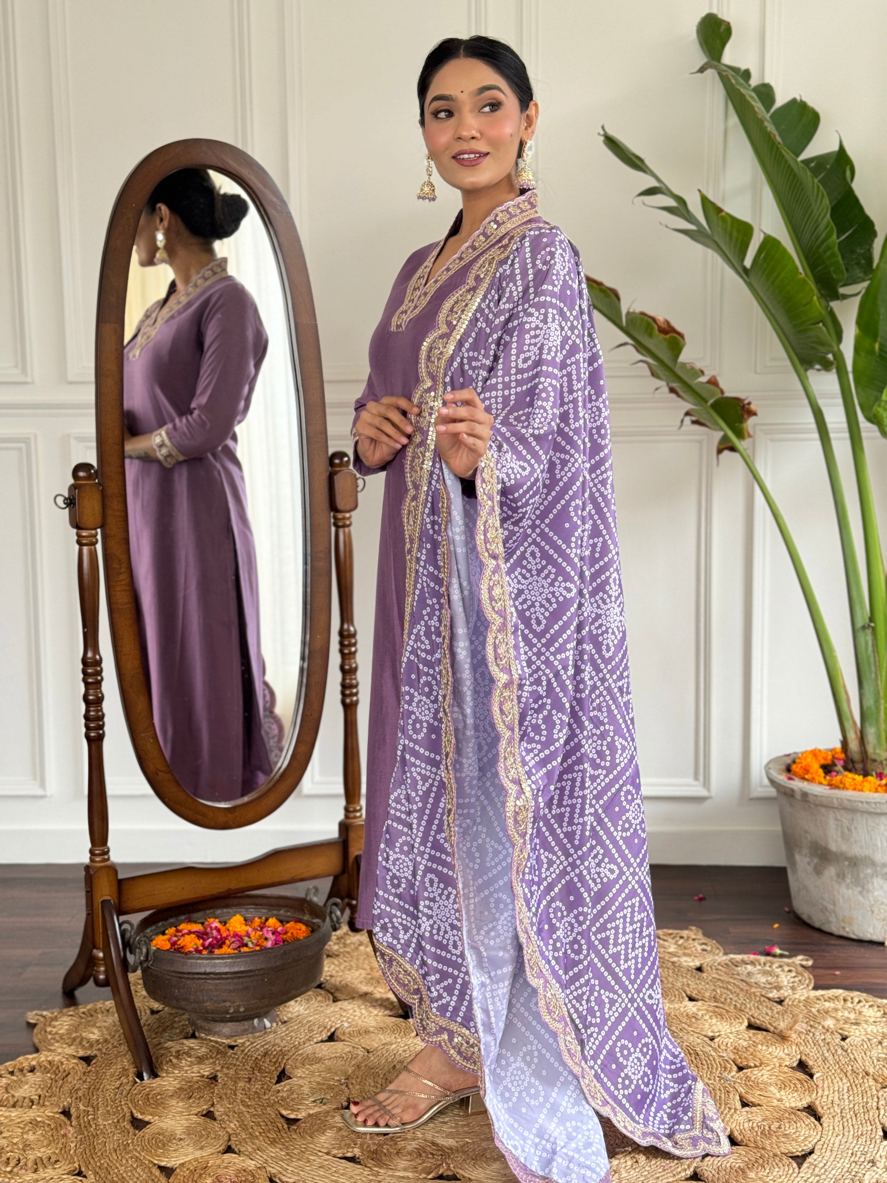 Purple Viscose Silk Elegant Kurta Pant Set With Embroidery Work