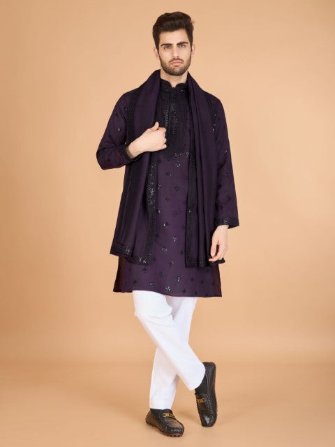 Purple Viscose Silk Ethnic Kurta with Dupatta