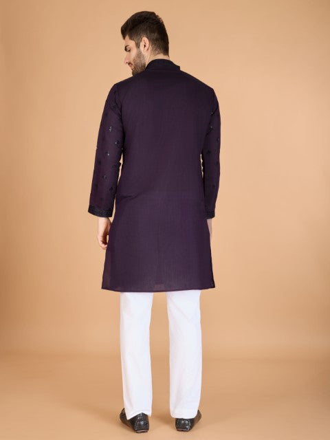 Purple Viscose Silk Ethnic Kurta with Dupatta