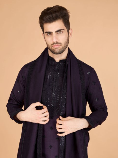 Purple Viscose Silk Ethnic Kurta with Dupatta